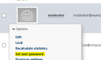 VIMP administration set user password