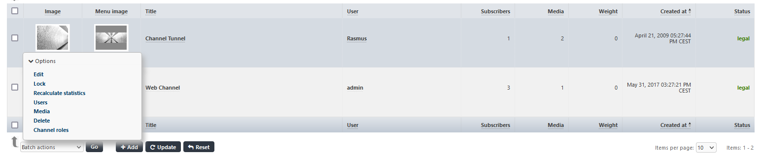 VIMP channel index