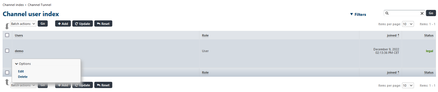 VIMP channel user index