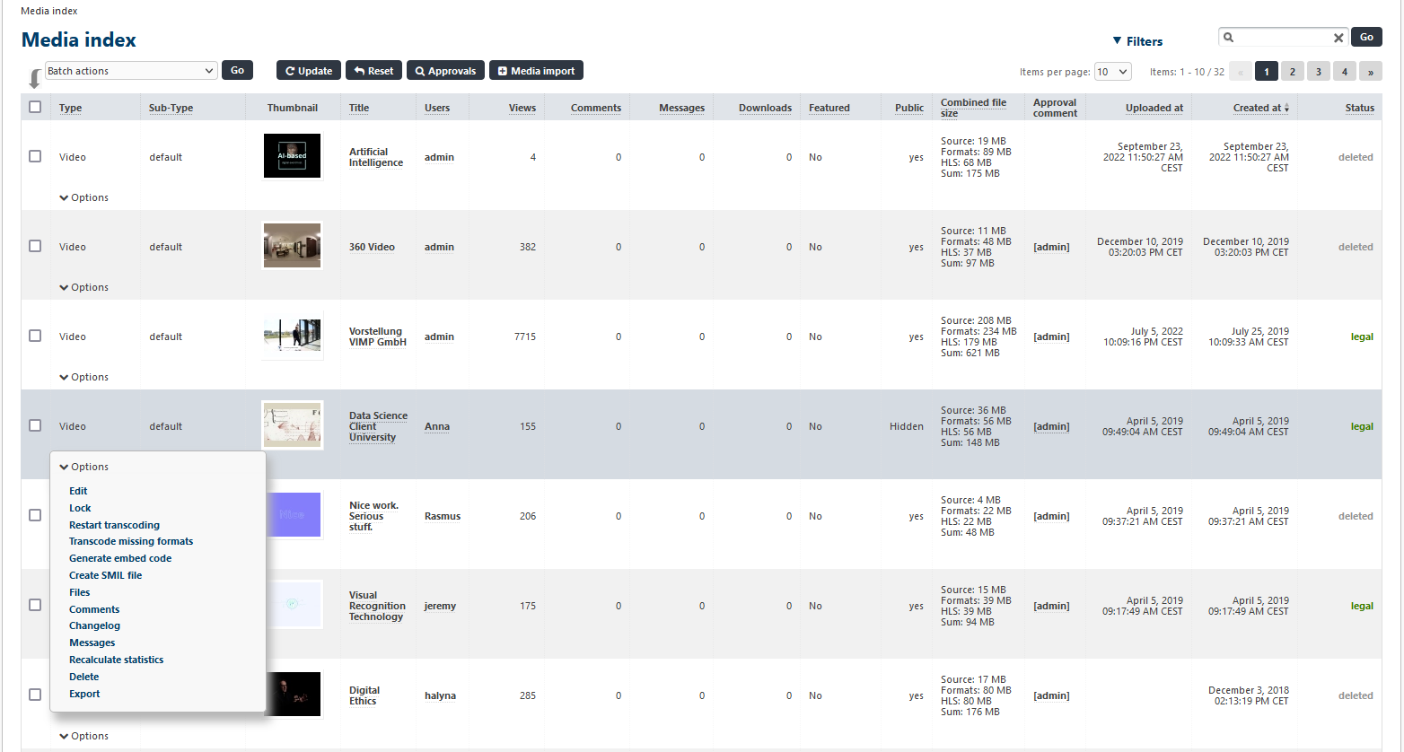 VIMP media index