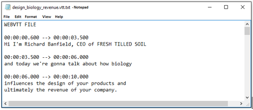 VTT subtitle file format