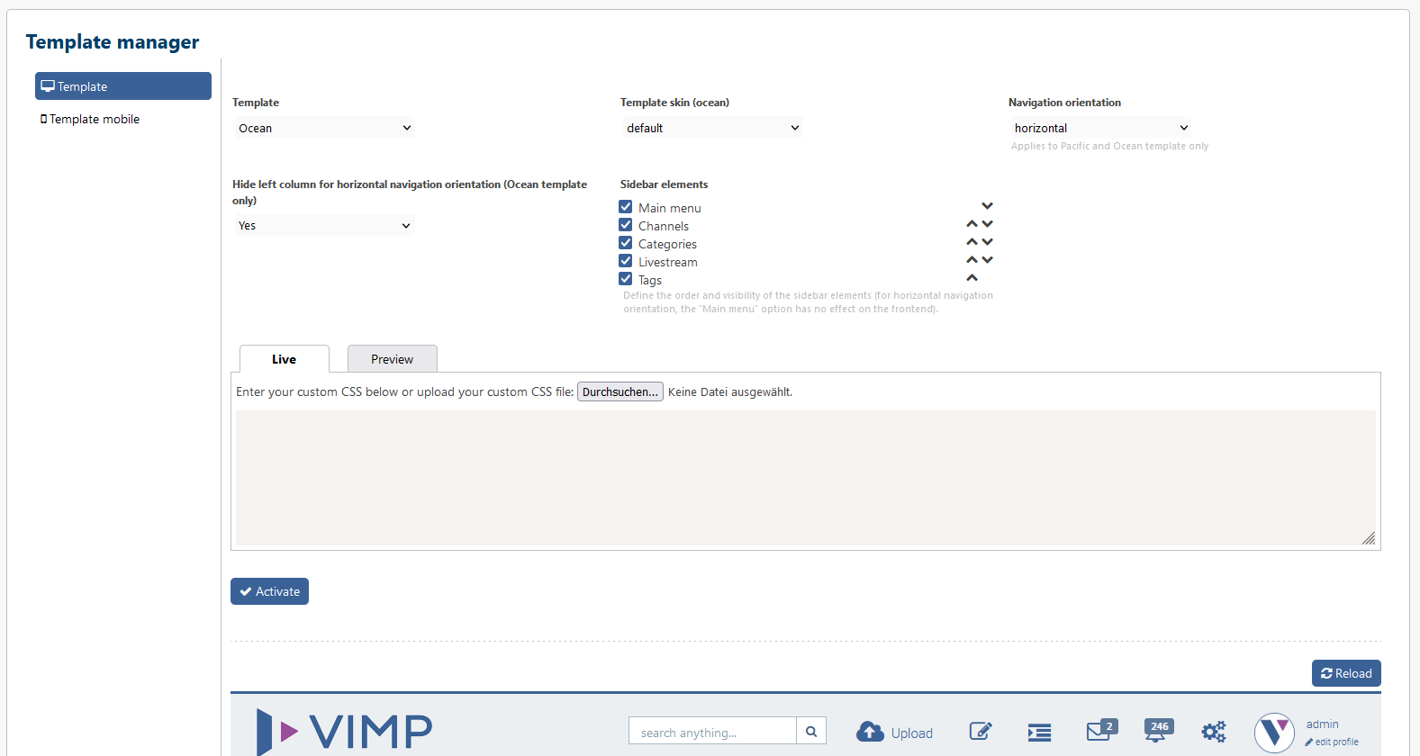 VIMP template manager