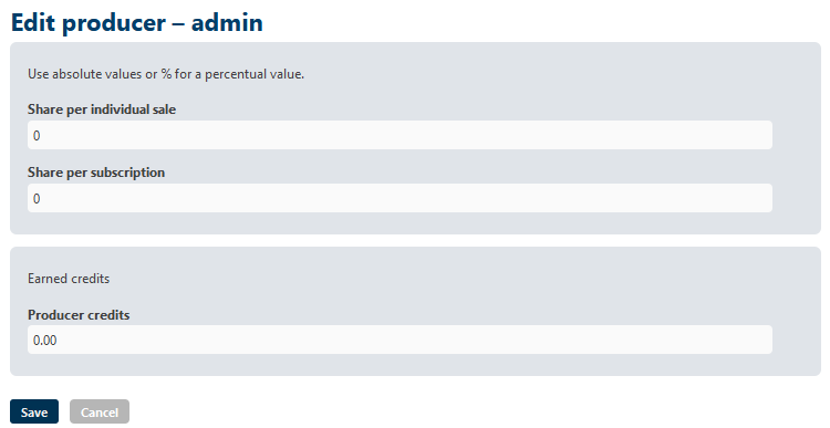 VIMP user producer settings