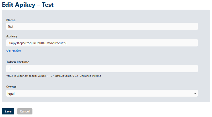 VIMP API-Key-Bearbeitung